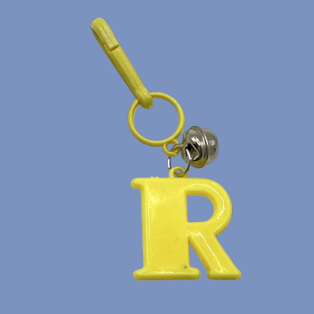 Vintage Bell Charm Clip Letter R Yellow Alphabet Plastic Toy Chain Accessory ABC